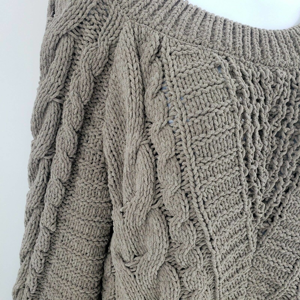 Express Cable Knit Balloon Sleeve Tan Sweater - Picture 6 of 11